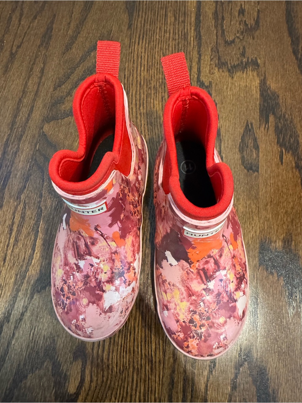 Hunter Kids Red Pink Floral Chelsea Rain Boots - Picture 7 of 7